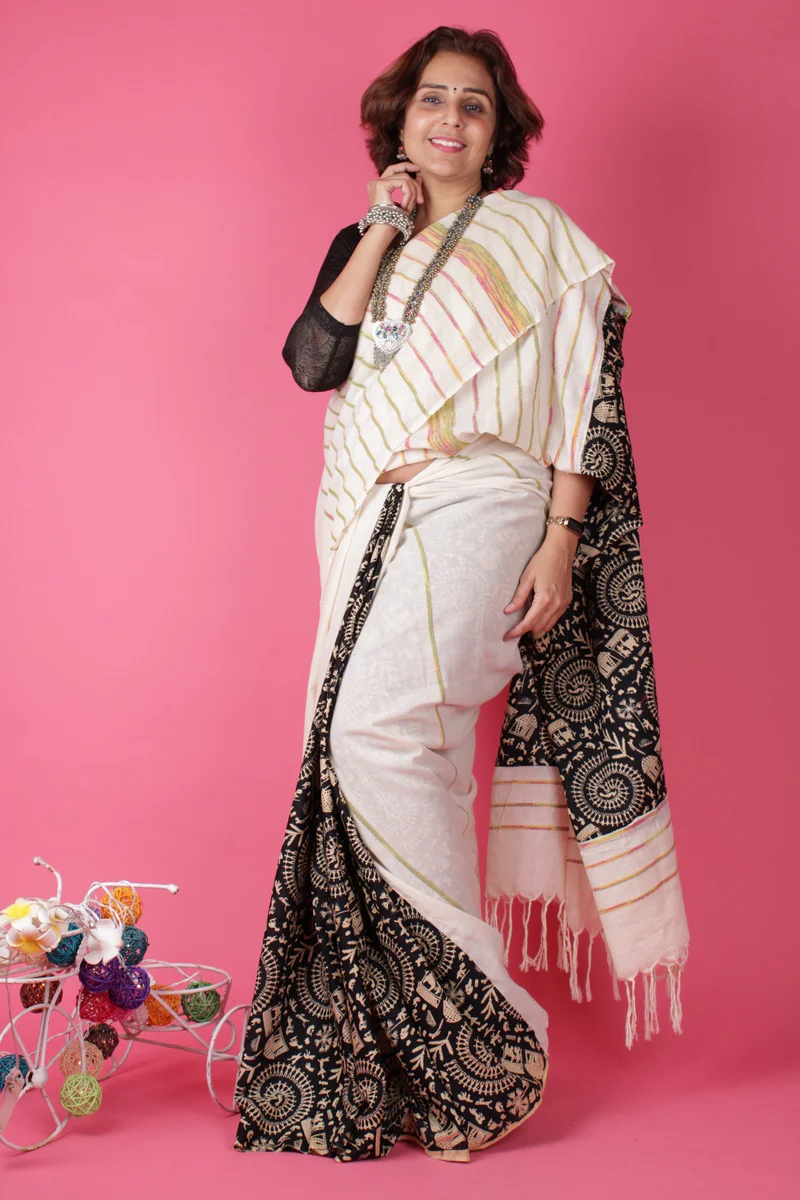 Khesh Khadi Warli Art Printed Saree